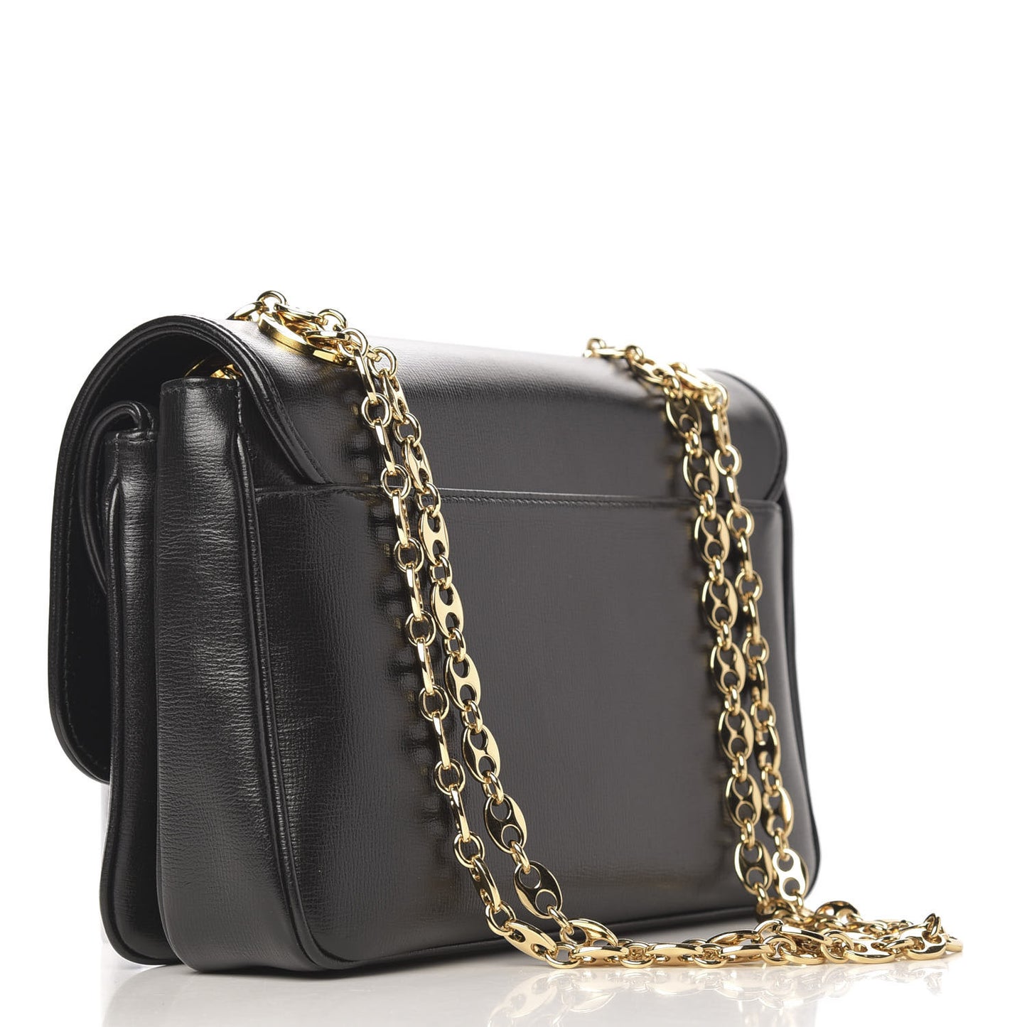 Azalea Calfskin Small Marina Chain Shoulder Bag Black