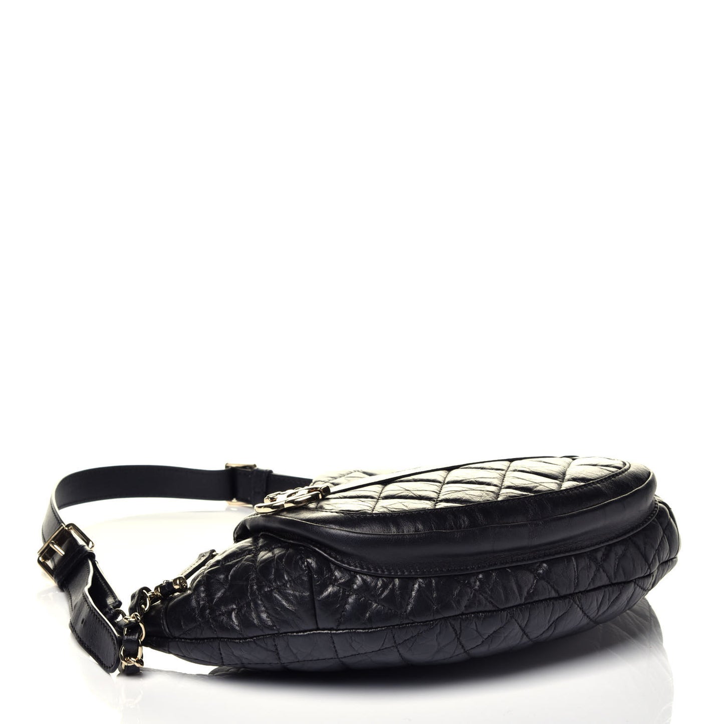 Aged Calfskin Quilted Waist Bag With Coin Purse Black