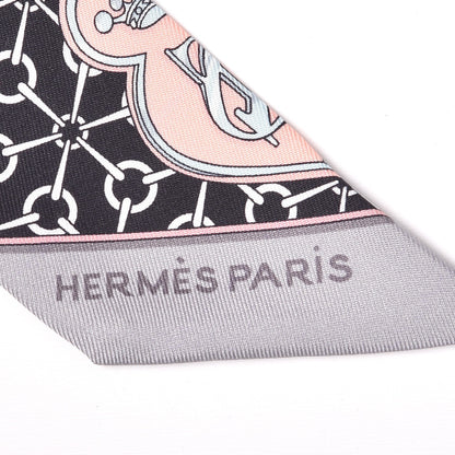 Hermes Silk La Promenade Du Matin Twilly Noir Rose Poudre Celadon 3 of 5
