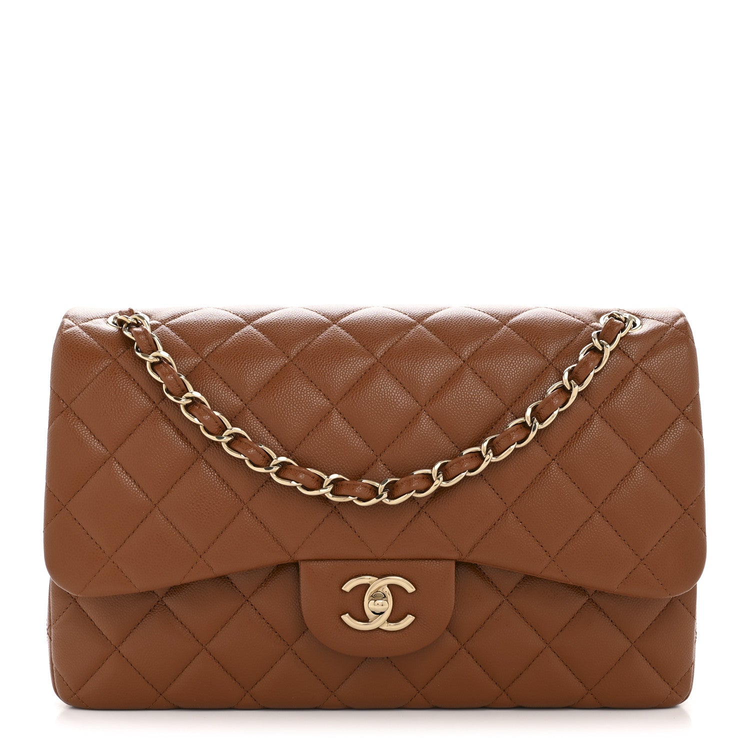 Chanel Caviar Quilted Jumbo Double Flap Light Brown 1 of 11