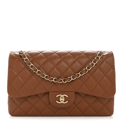 Chanel Caviar Quilted Jumbo Double Flap Light Brown 1 of 11