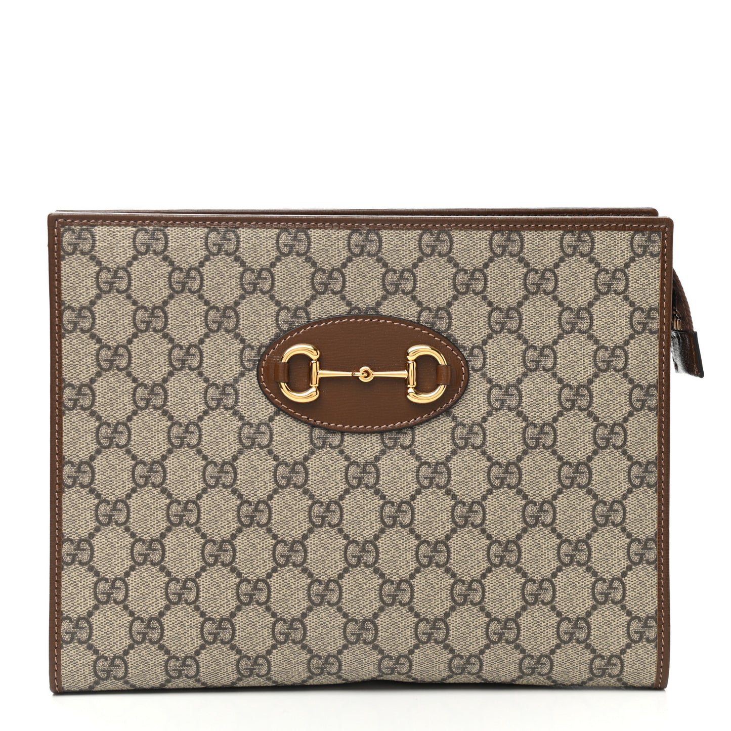 GG Supreme Monogram Horsebit 1955 Zip Pouch Beige Brown Sugar