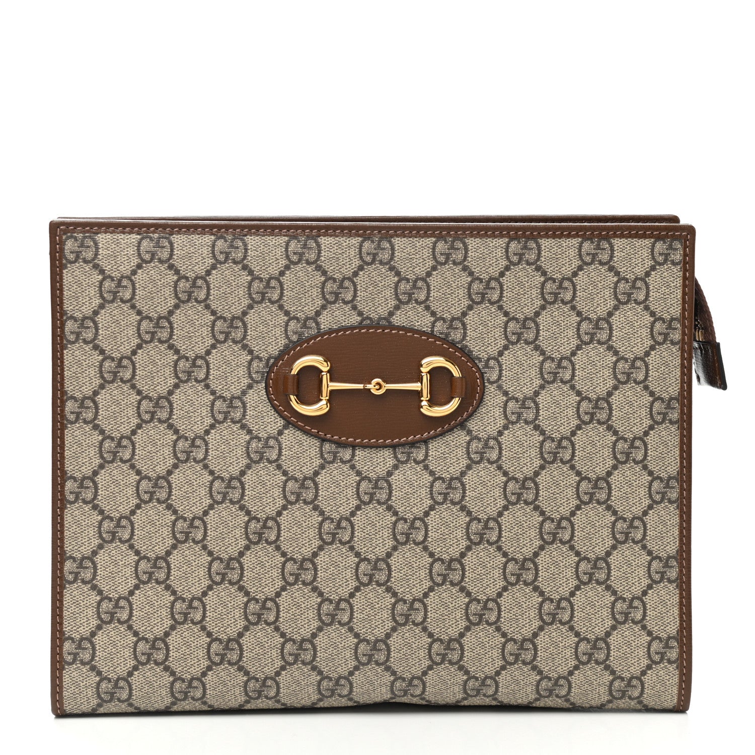 Gucci GG Supreme Monogram Horsebit 1955 Zip Pouch Beige Brown Sugar 1 of 8