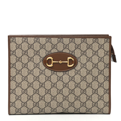Gucci GG Supreme Monogram Horsebit 1955 Zip Pouch Beige Brown Sugar 1 of 8