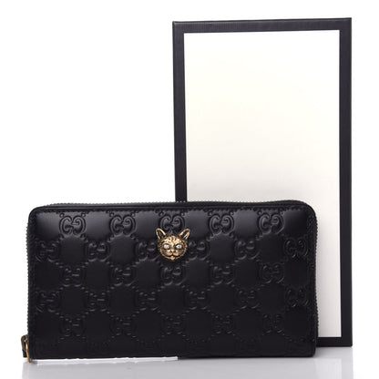 Gucci Guccissima Signature Crystal Cat Zip Around Wallet Black 8 of 8