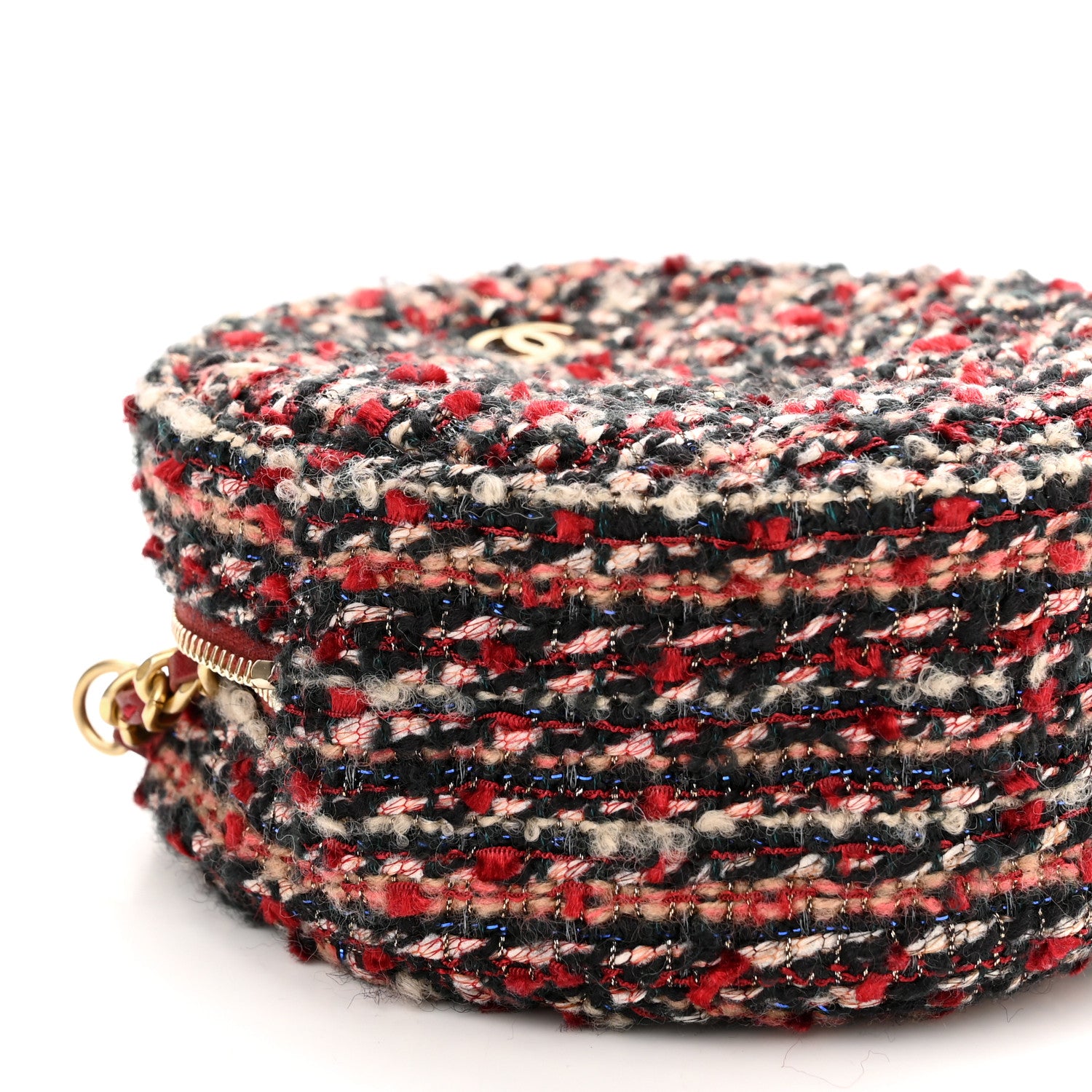 Chanel Tweed Quilted Round Clutch With Chain Red 9 of 11