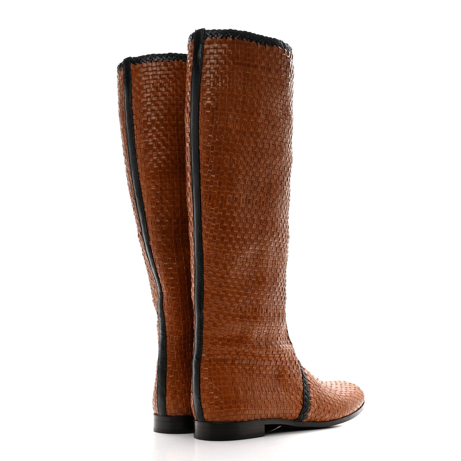 Prada Woven Calfskin Bicolor Tall Boots 40 Caramel Black 4 of 10