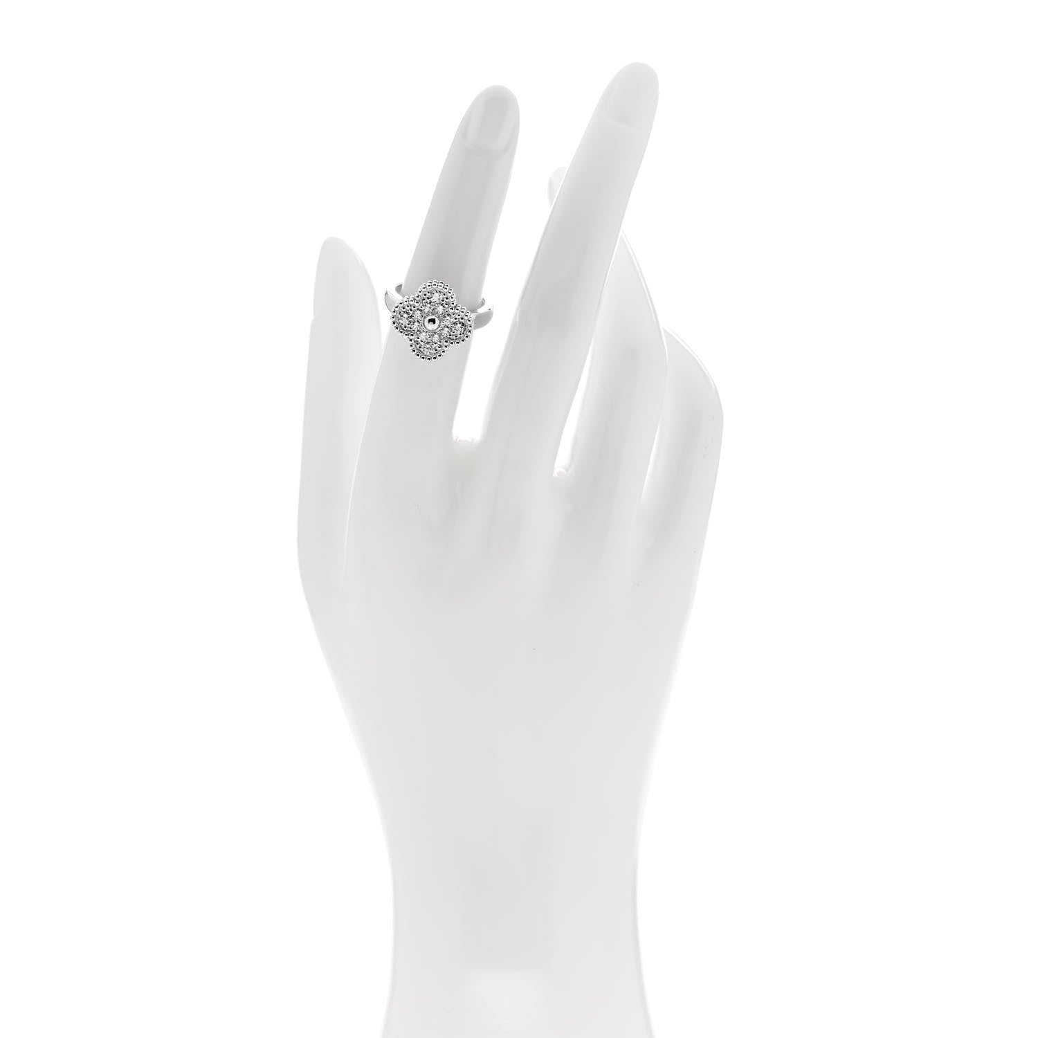 Van Cleef & Arpels 18K White Gold Diamond Vintage Alhambra Ring 50 5.25 2 of 6