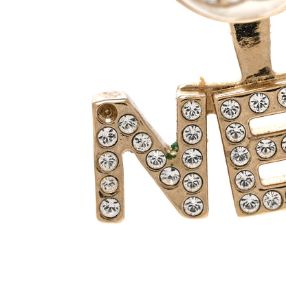 Chanel Pearl Crystal Logo Earrings Gold Pearly White 5 of 5