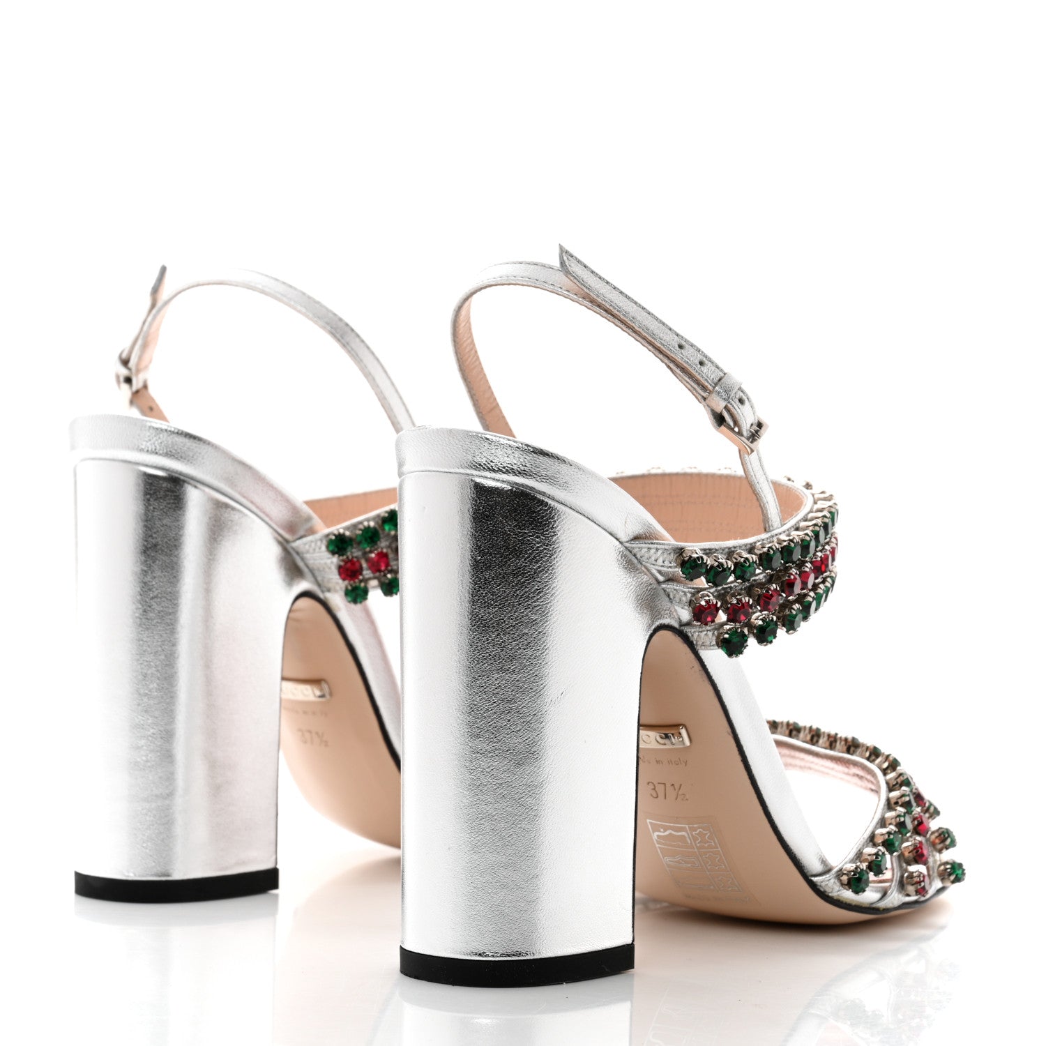 Gucci Nappa Silk Crystal Bertie High Heel Sandals 37.5 Argento 4 of 7