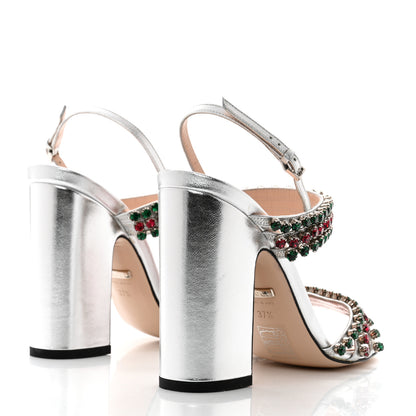 Gucci Nappa Silk Crystal Bertie High Heel Sandals 37.5 Argento 4 of 7