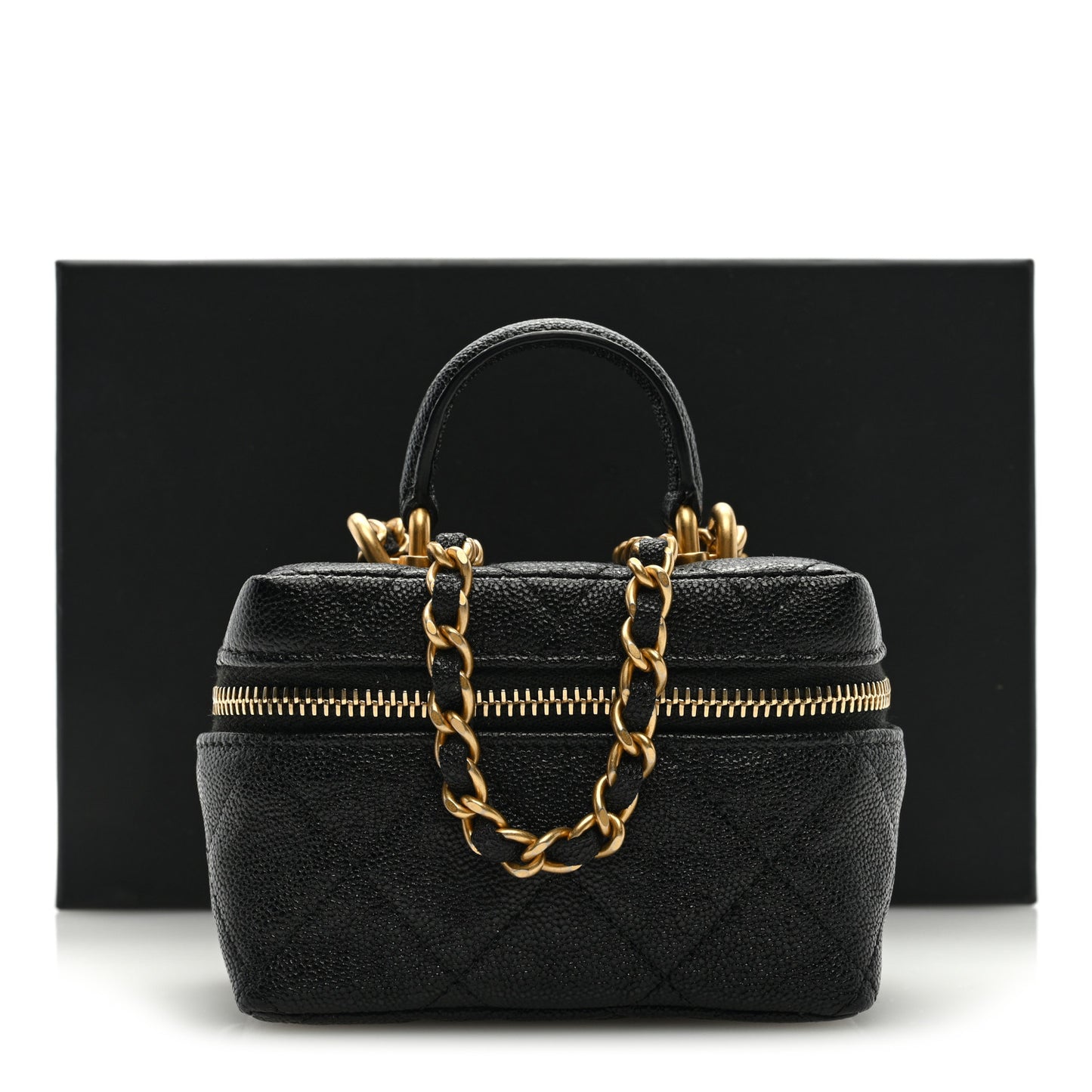 Caviar Quilted Mini Top Handle Vanity With Chain Black