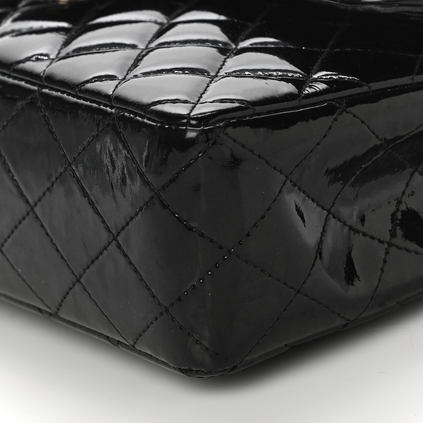 Patent Quilted Medium Double Flap Black