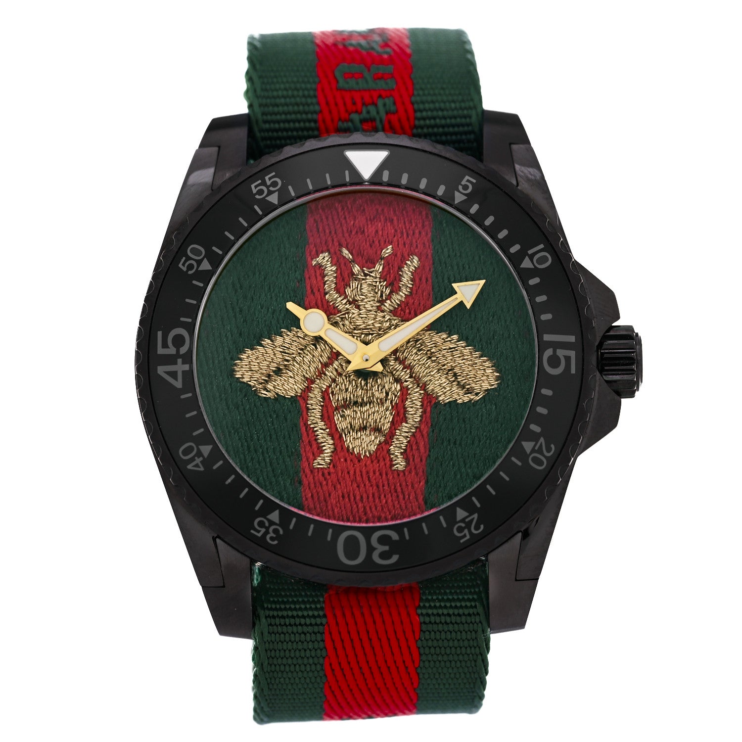 Gucci Stainless Steel Nylon 45mm Le Marche Des Merveilles Bee Quartz Watch Green 1 of 4