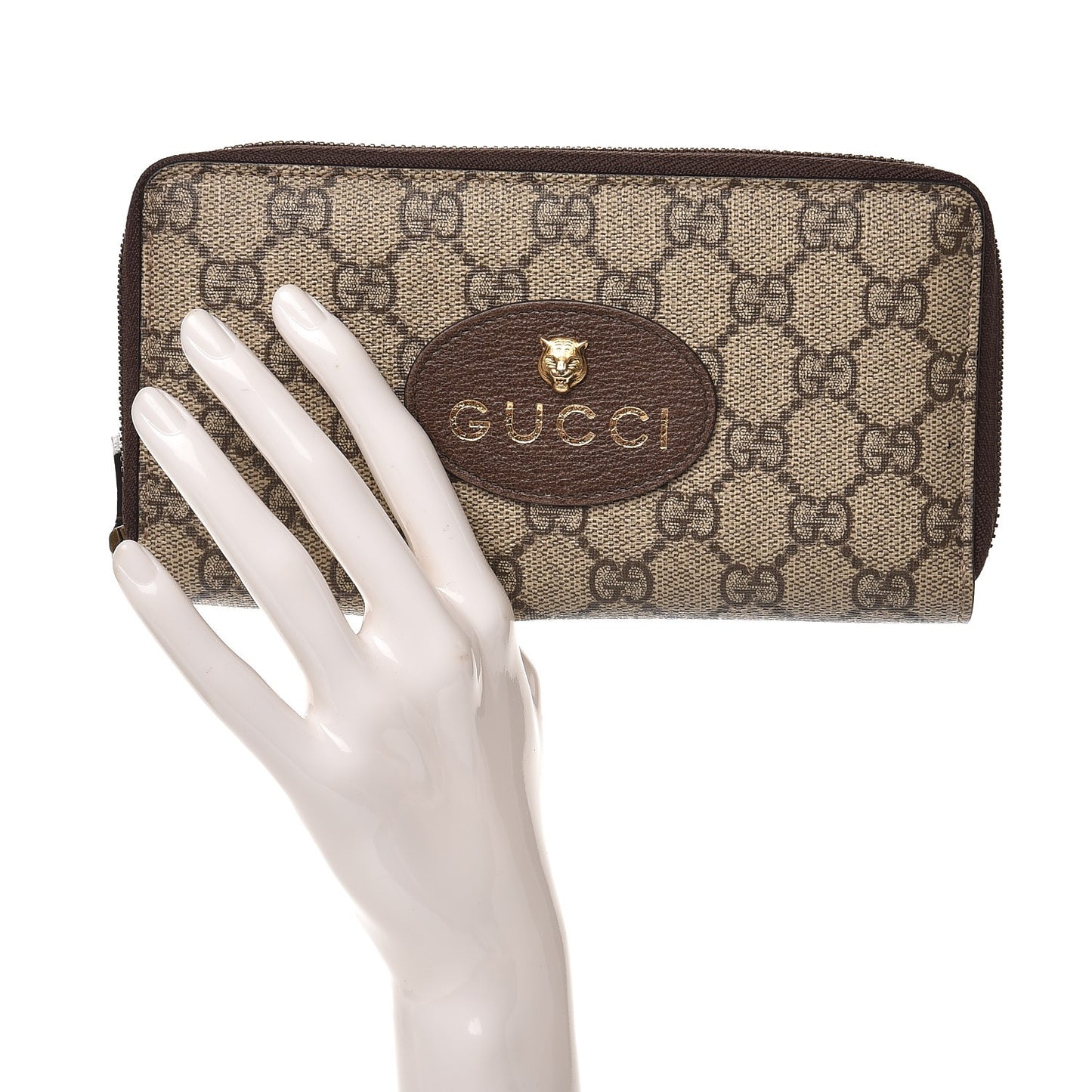 GG Supreme Monogram Neo Vintage Zip Around Wallet Beige Crop New Acero