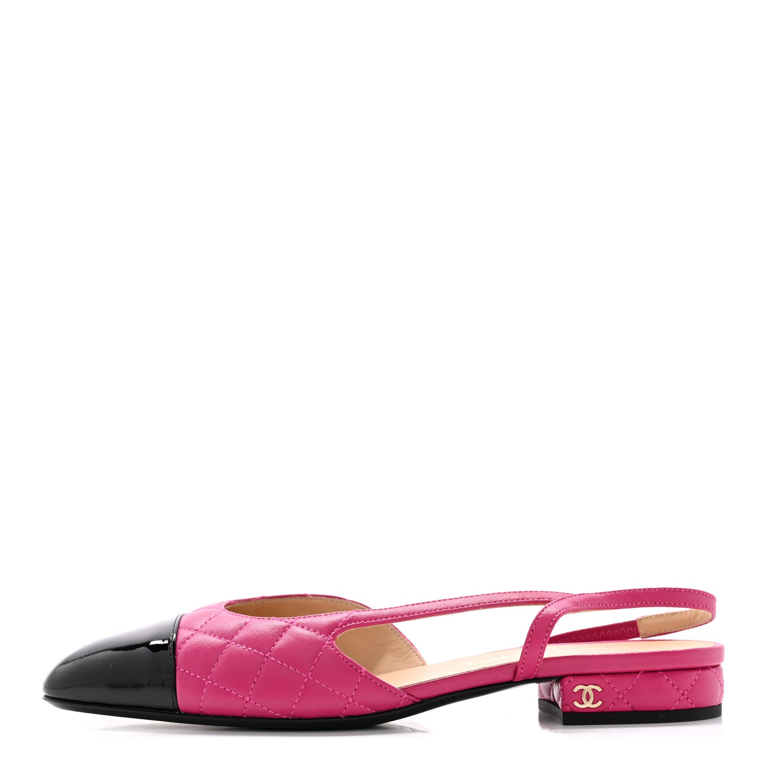 Chanel Lambskin Patent Cap Toe CC Slingback Flats 37 Pink Black 1 of 11