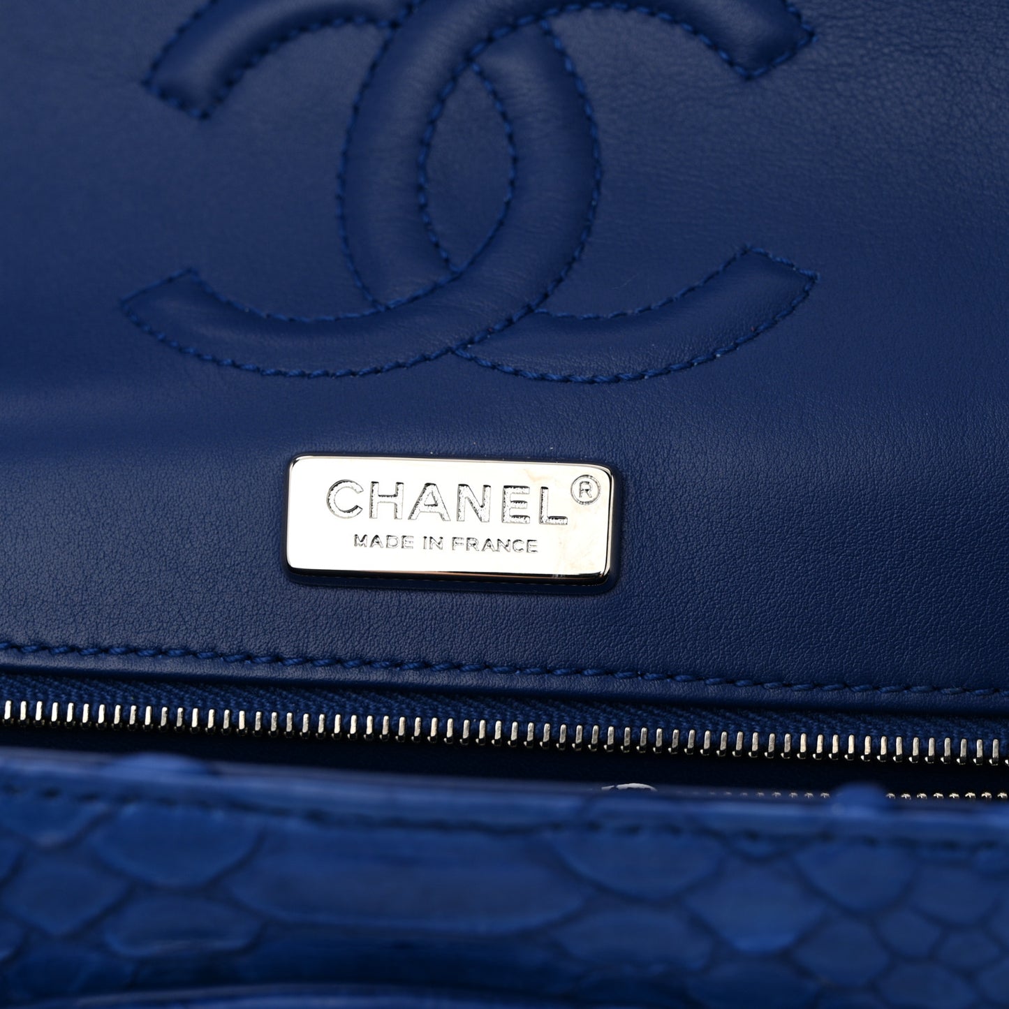 Snakeskin Medium Double Flap Blue