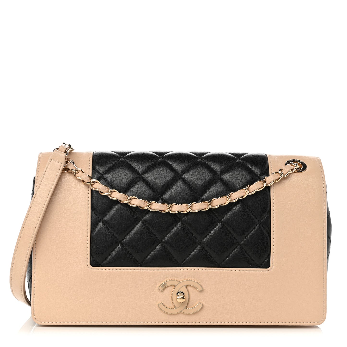 Sheepskin Quilted Vintage Mademoiselle Flap Beige Black