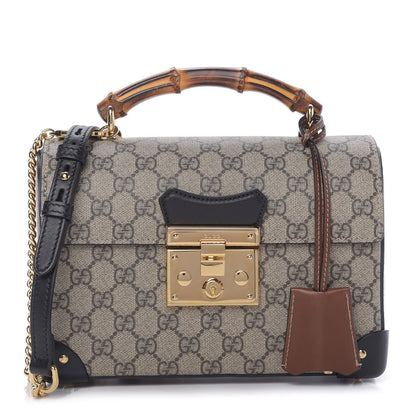 Gucci GG Supreme Monogram Small Padlock Bamboo Shoulder Bag Beige Black Cuir 1 of 9