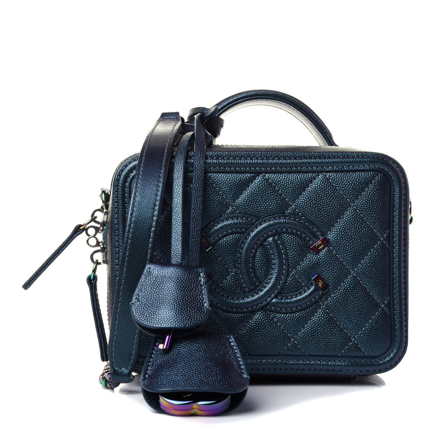 Chanel Iridescent Caviar Quilted Small CC Filigree Vanity Case Dark Turquoise 1 of 4