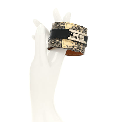 Hermes Lizard Box Manchette Drag Bracelet Ombre Black 2 of 5