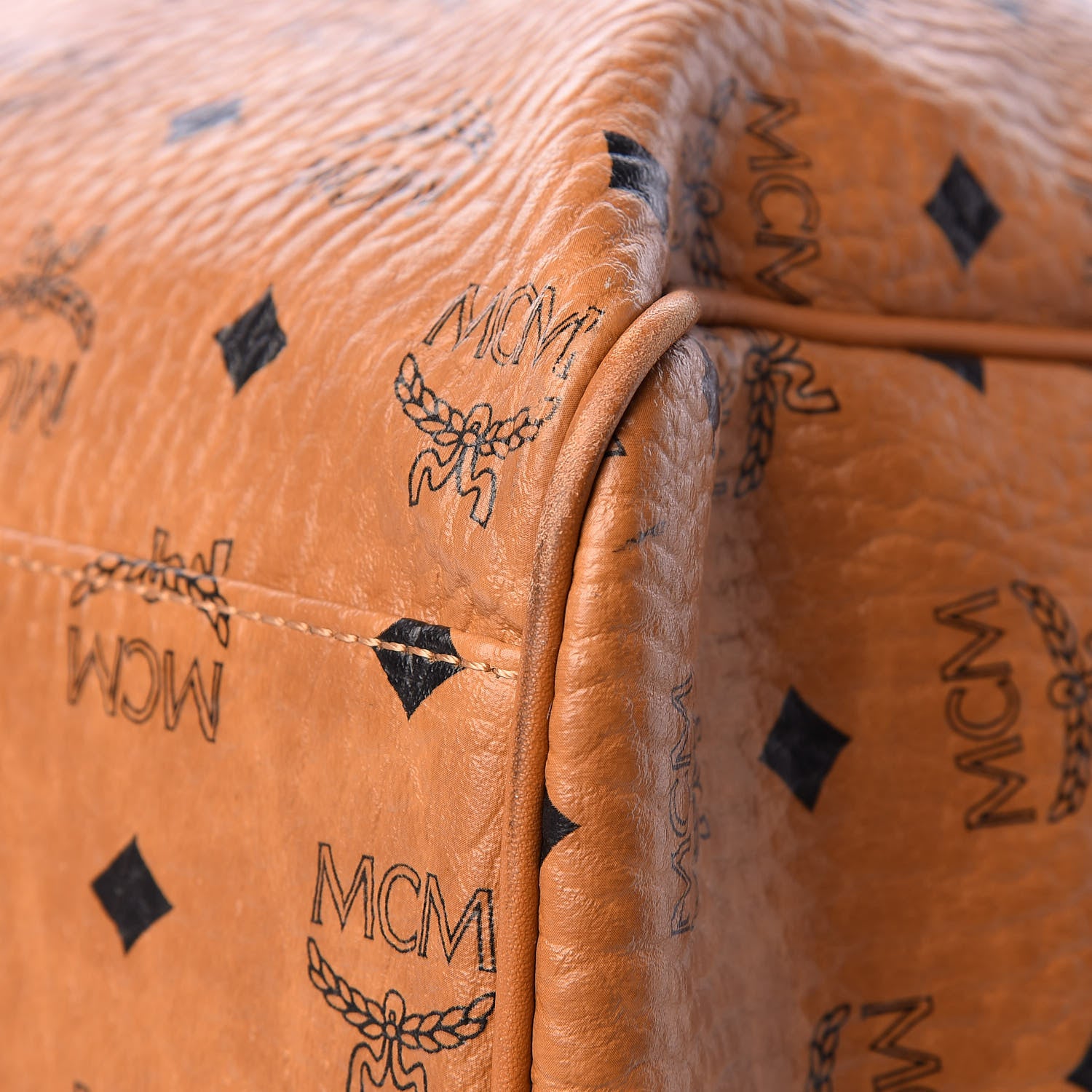 MCM Visetos Large Traveler Weekender Bag Cognac Neon Orange 10 of 20