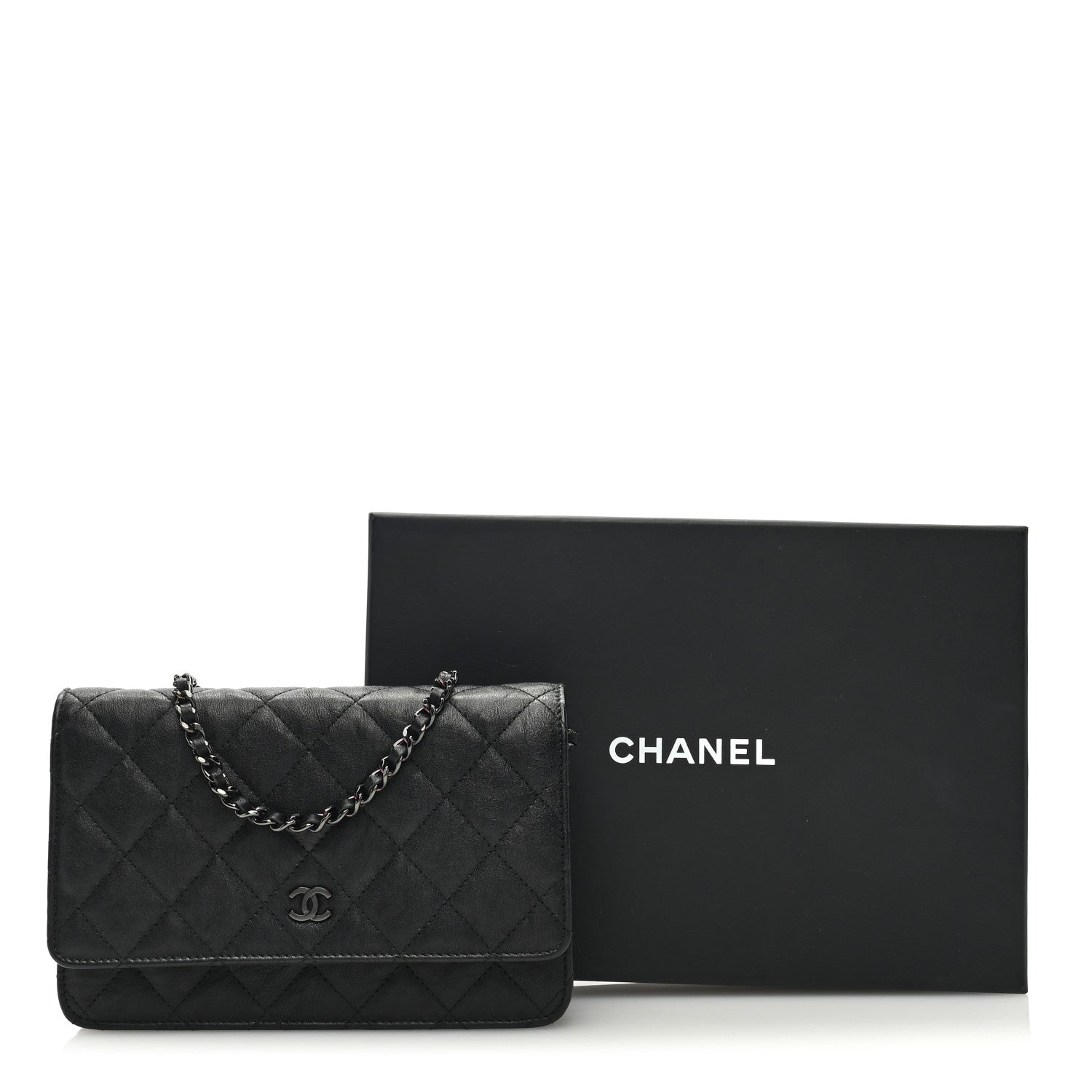 Chanel Crumpled Calfskin Quilted Wallet On Chain WOC So Black 12 of 12