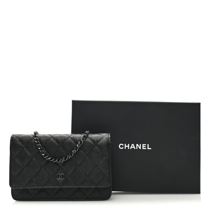 Chanel Crumpled Calfskin Quilted Wallet On Chain WOC So Black 12 of 12
