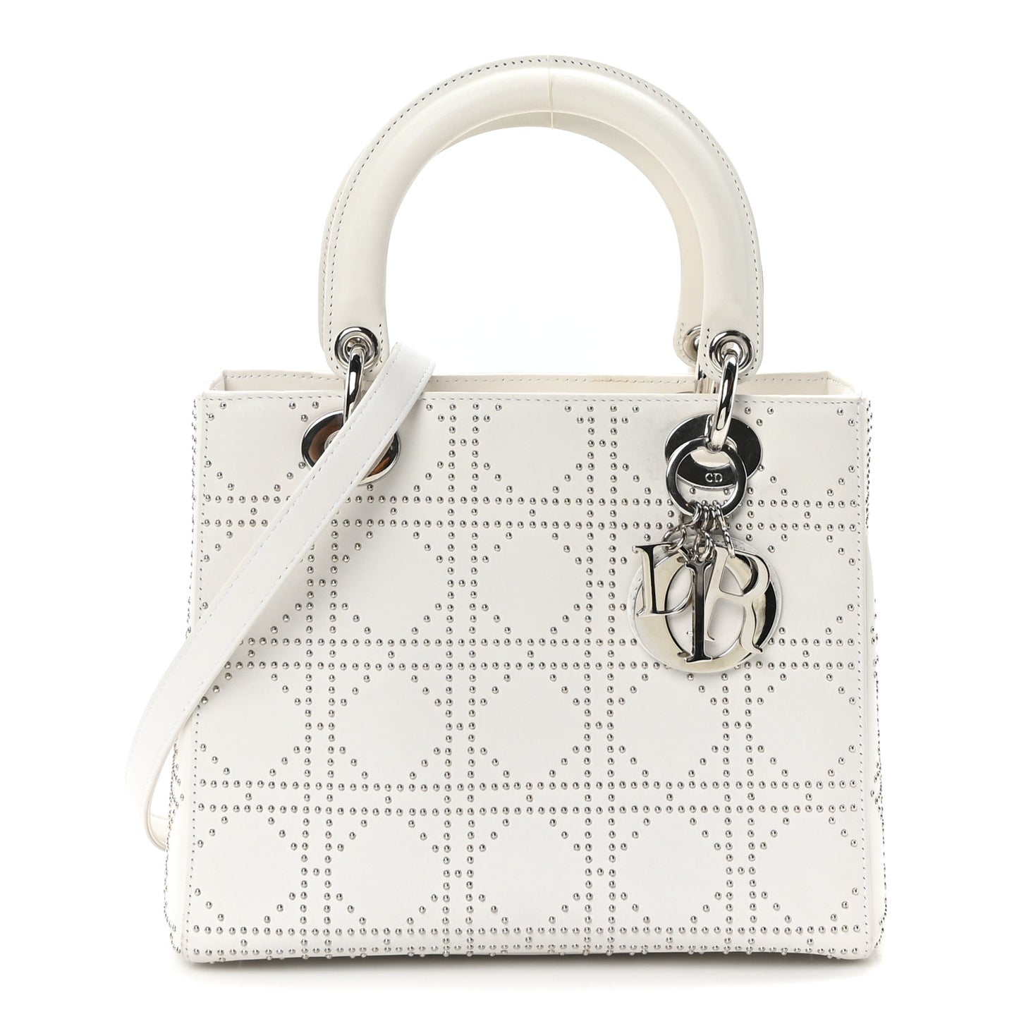 Lambskin Studded Cannage Medium Lady Dior White