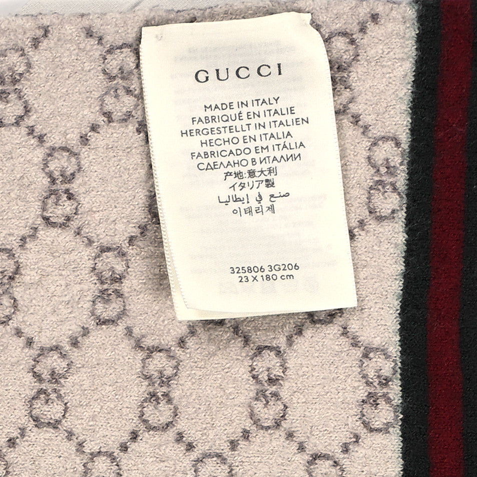 Wool Tricot GG Monogram Web Solange Scarf Coffee Ivory