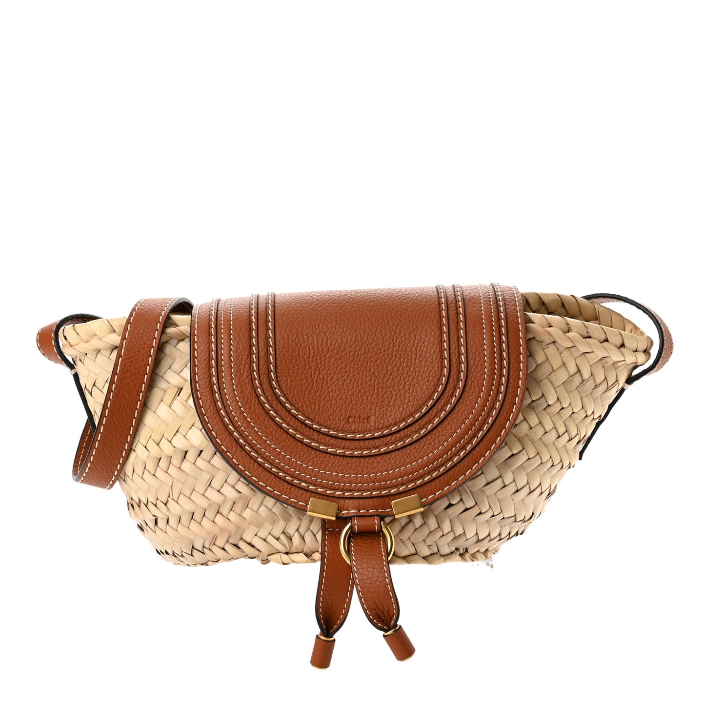 Raffia Calfskin Marcie Basket Tan