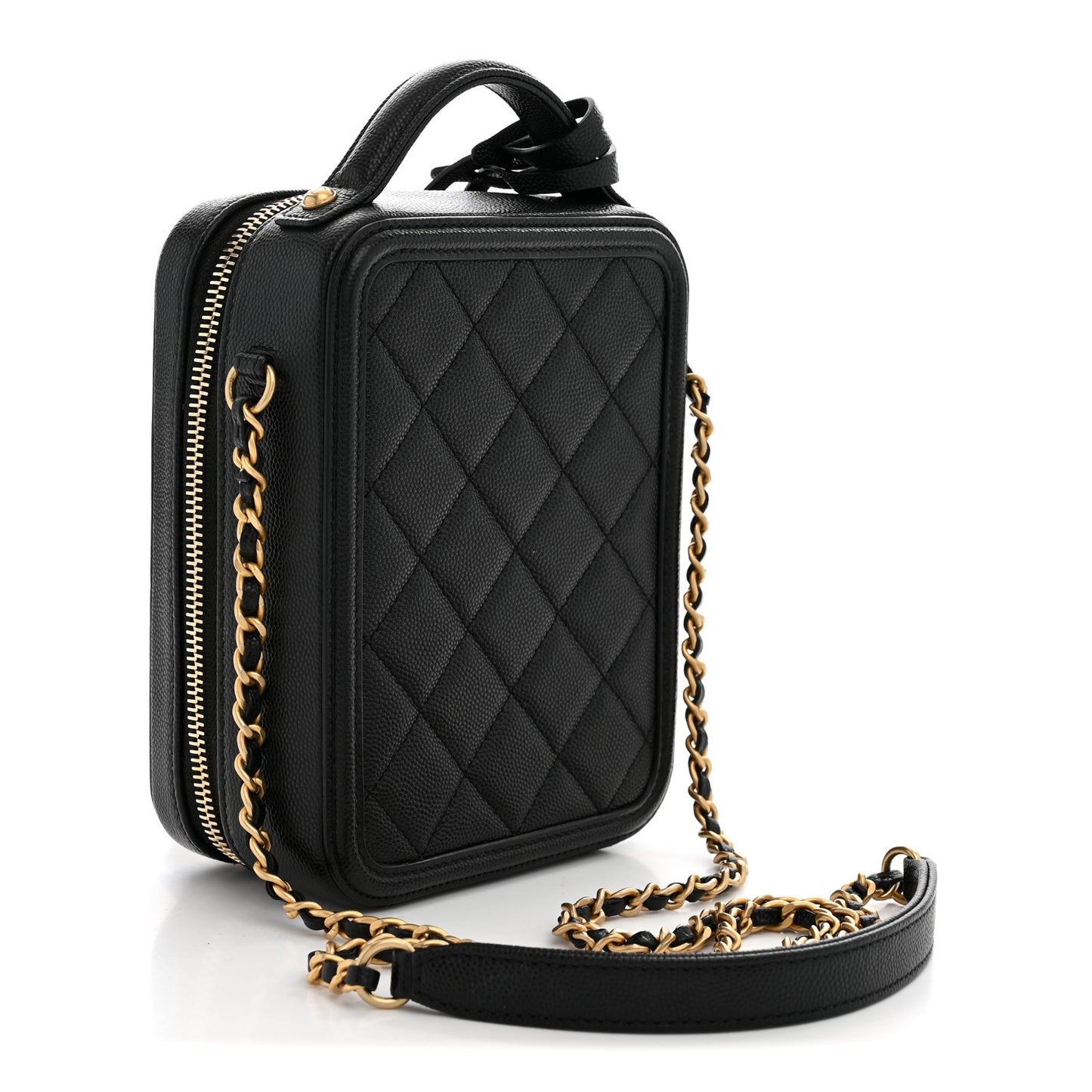 Caviar Quilted CC North South Filigree Vanity Case Black
