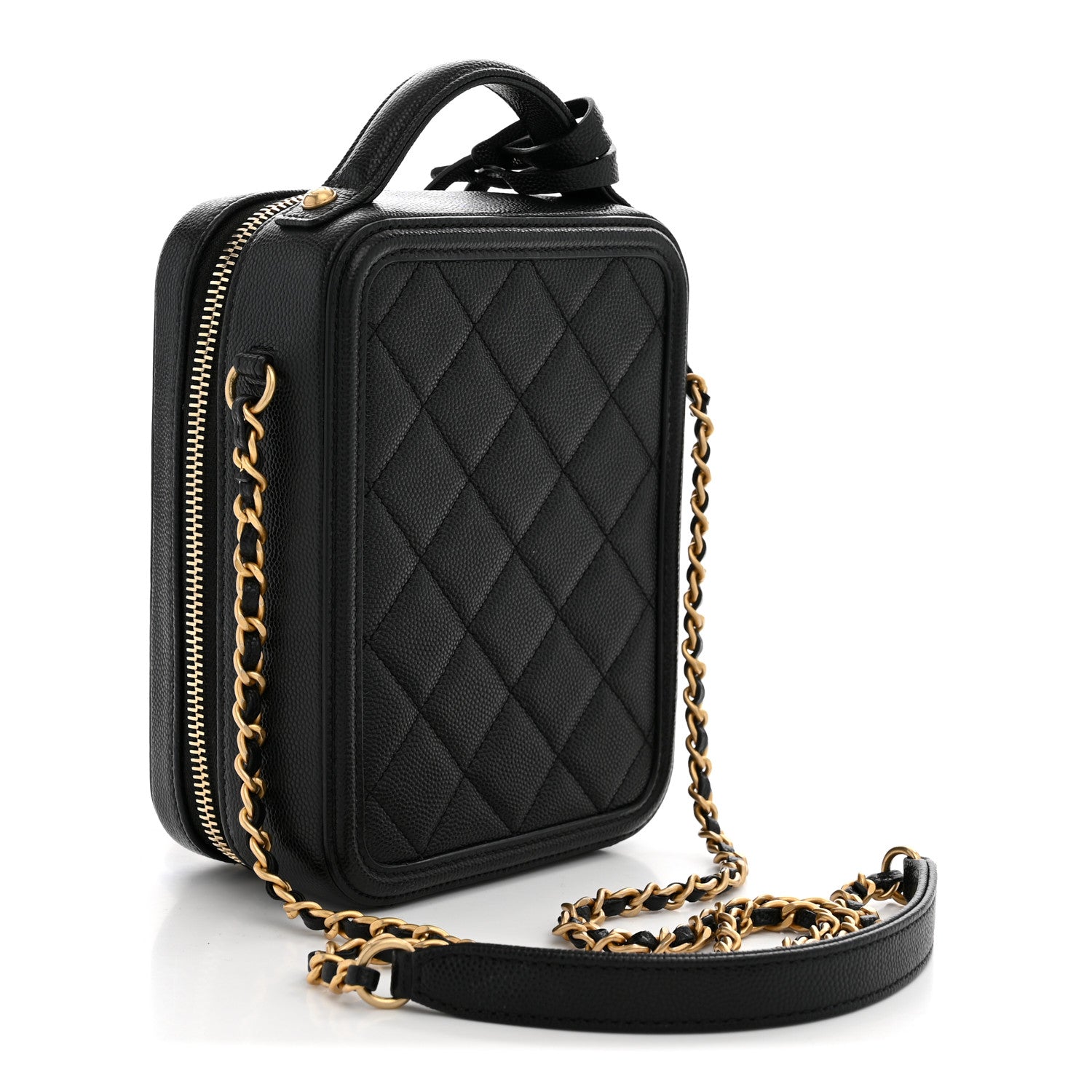 Chanel Caviar Quilted CC North South Filigree Vanity Case Black 3 of 11