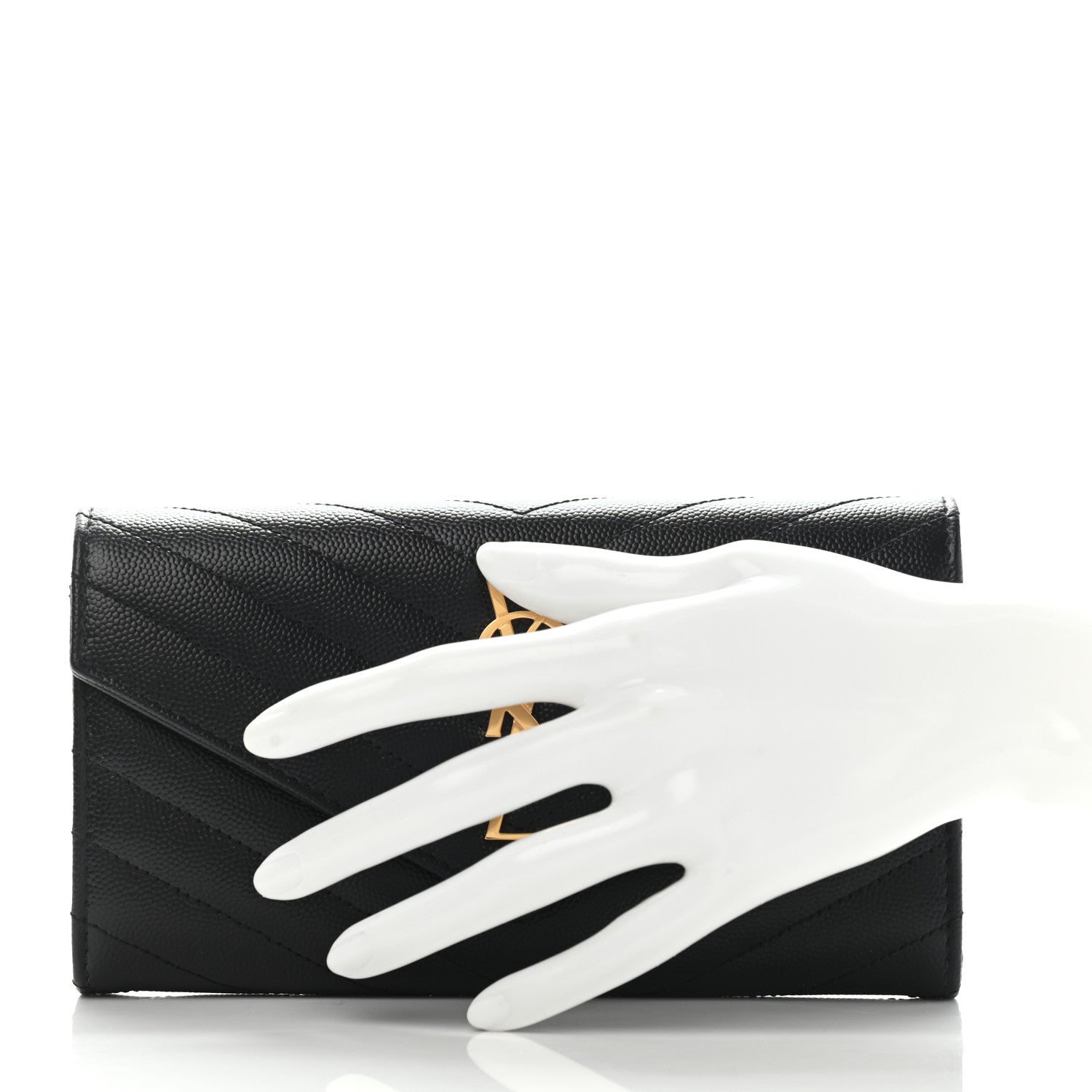 Saint Laurent Grain De Poudre Matelasse Chevron Monogram Flap Wallet Black 2 of 8