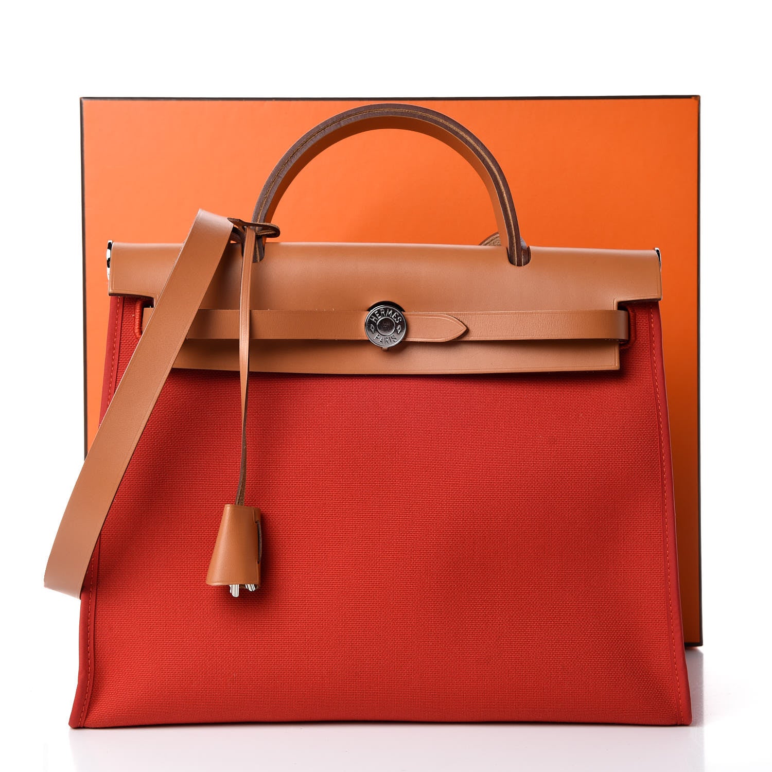 Hermes Vache Hunter Toile Herbag Zip 31 PM Rouge Tomate Natural 10 of 10