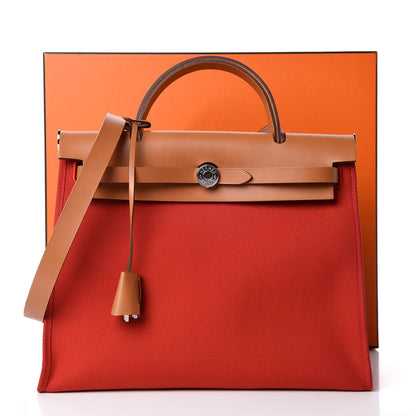 Hermes Vache Hunter Toile Herbag Zip 31 PM Rouge Tomate Natural 10 of 10