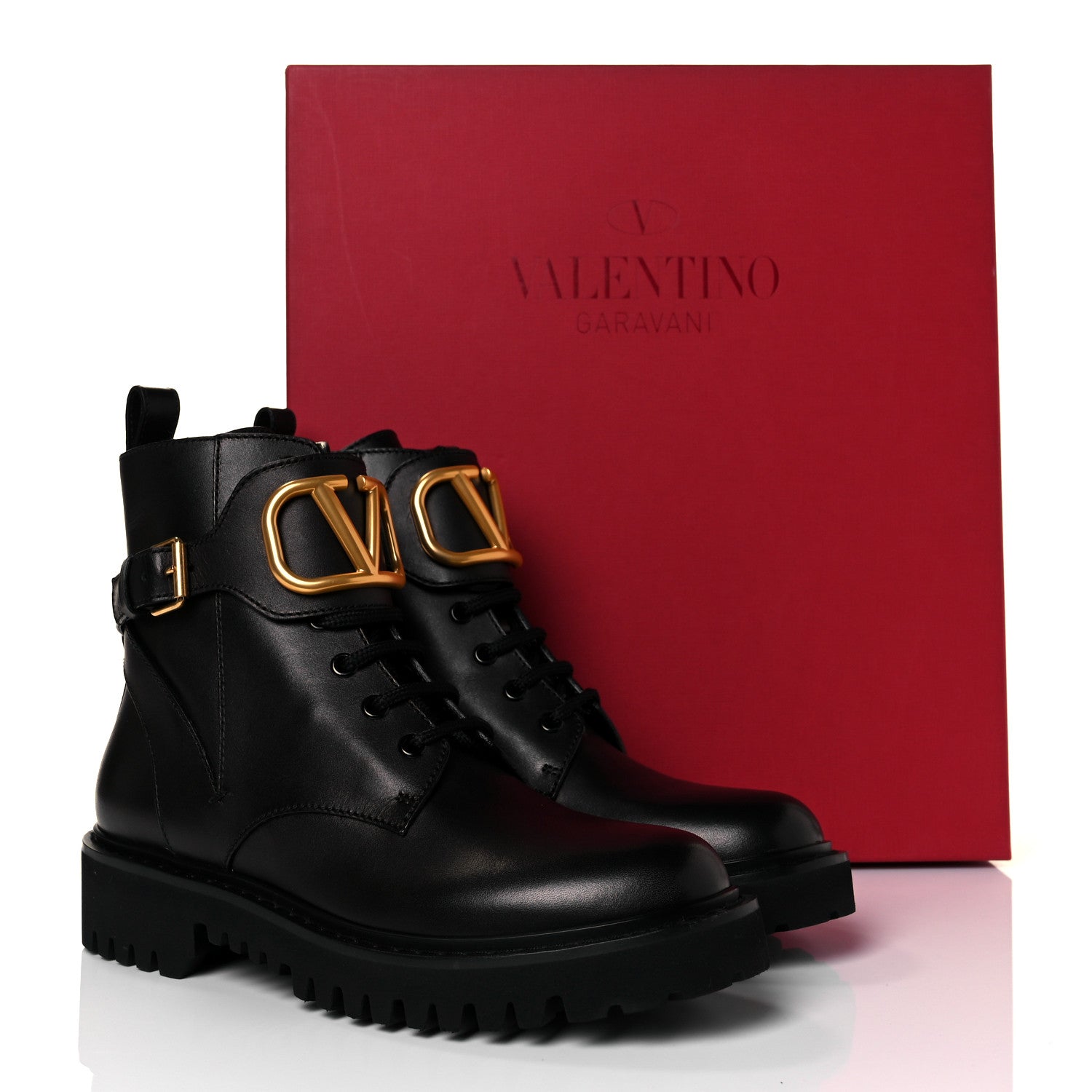 Valentino Garavani Calfskin Womens VLOGO 35mm Combat Boots 37.5 Black 8 of 8