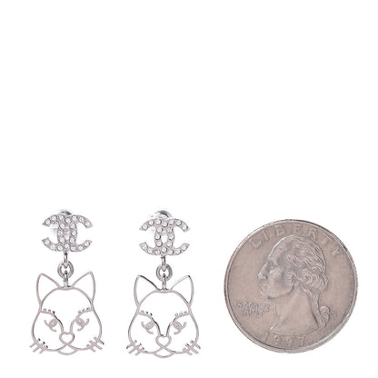 Chanel Crystal Emoji Choupette Cat CC Earrings Silver 2 of 5