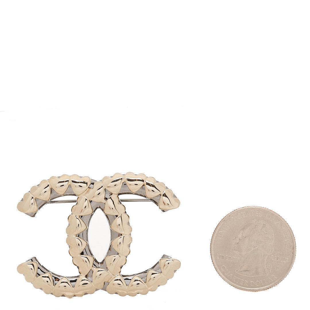 Metal CC Heart Brooch Gold Silver