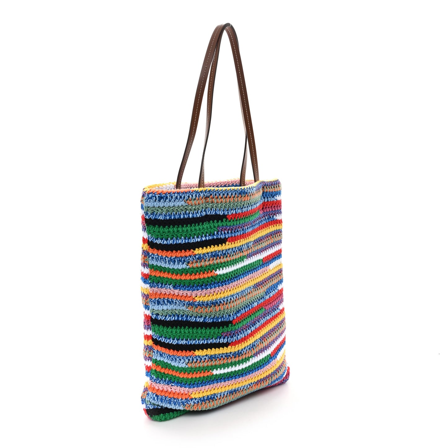 Cotton Crochet Stripe Vertical Tote Bag Multicolor