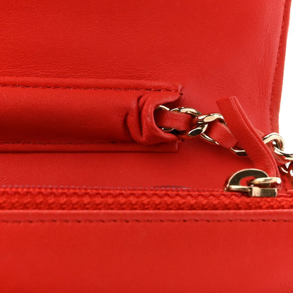 Chanel Lambskin Quilted Wallet On Chain WOC Red 17 of 17
