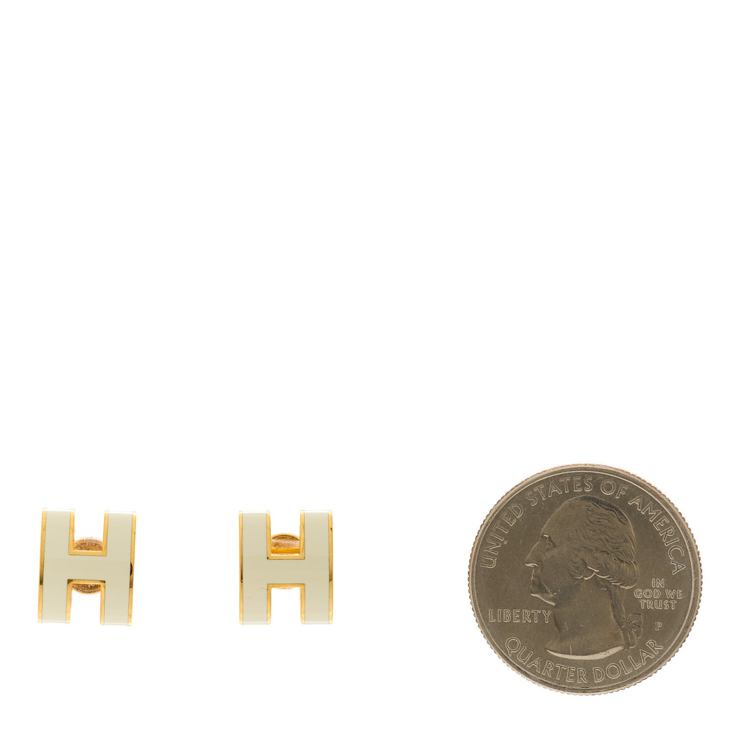 Gold Lacquered Mini Pop H Earrings White