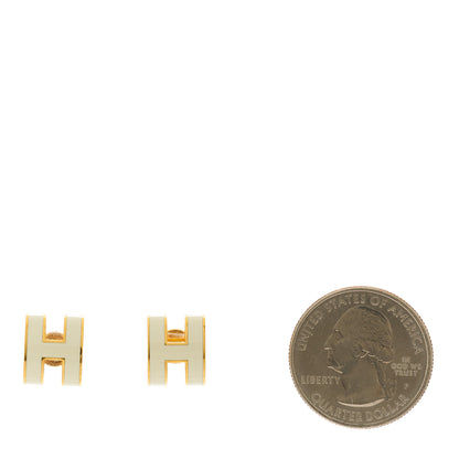 Hermes Gold Lacquered Mini Pop H Earrings White 2 of 5