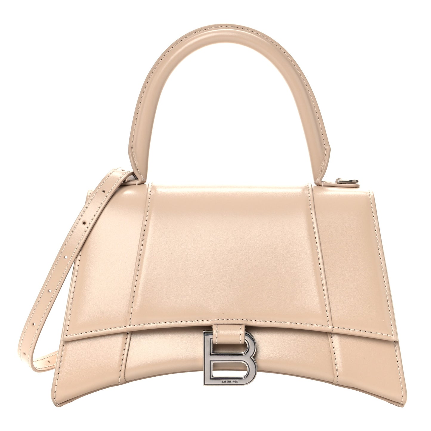 Shiny Box Calfskin Small Hourglass Top Handle Bag Light Beige