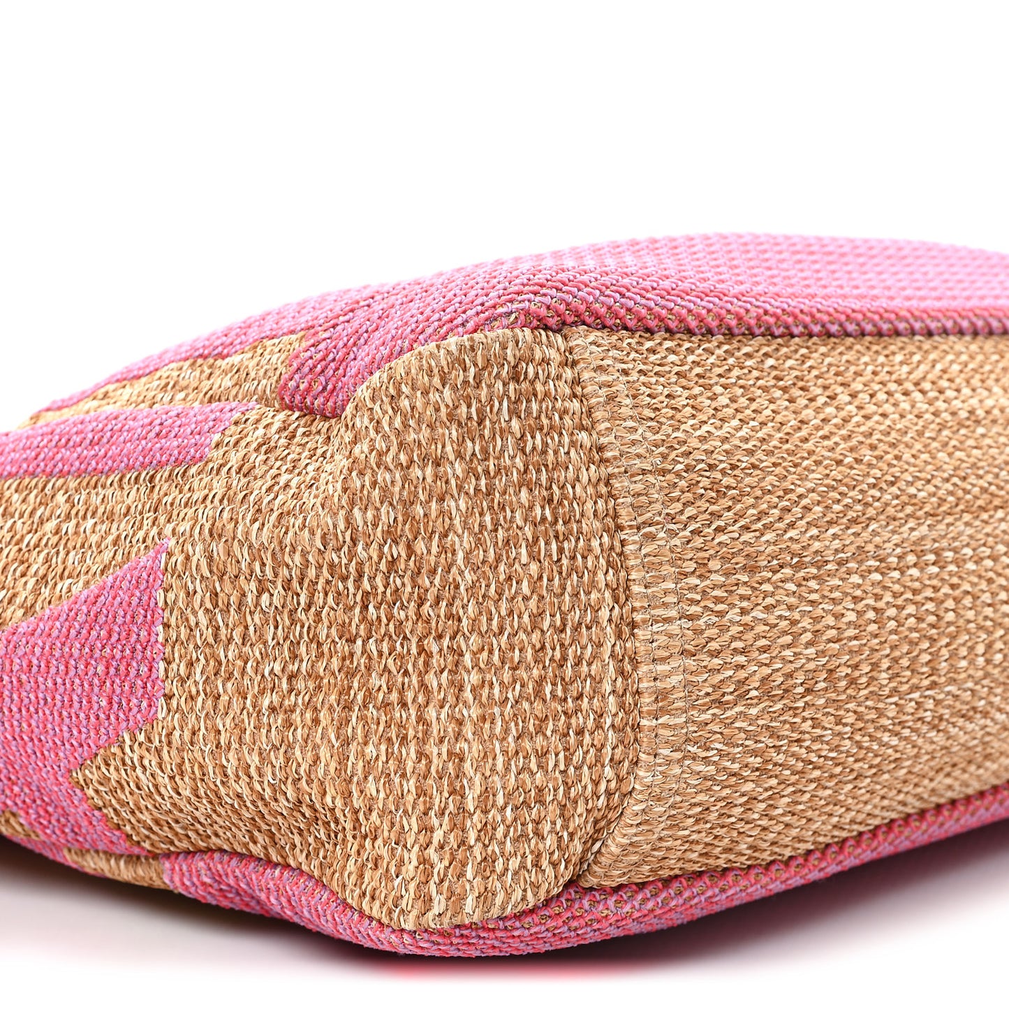 Woven Straw Raffia Logo Tote Pink Beige