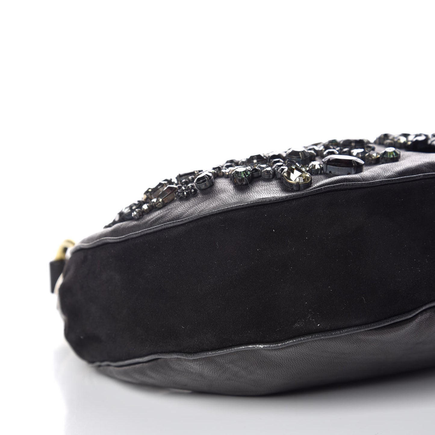 Lambskin Suede Crystal Beaded Bracelet Bag Black