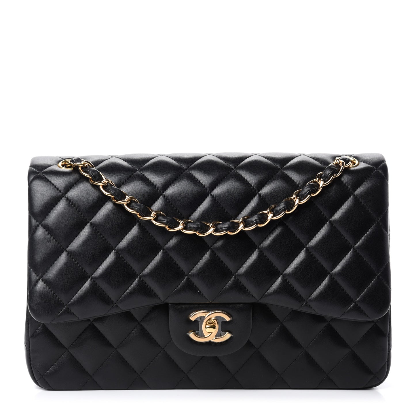Lambskin Quilted Jumbo Double Flap Black
