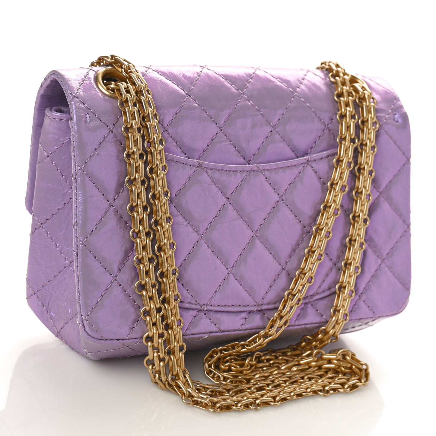 Glittered Aged Calfskin Quilted Mini 2.55 Reissue Flap Lilac