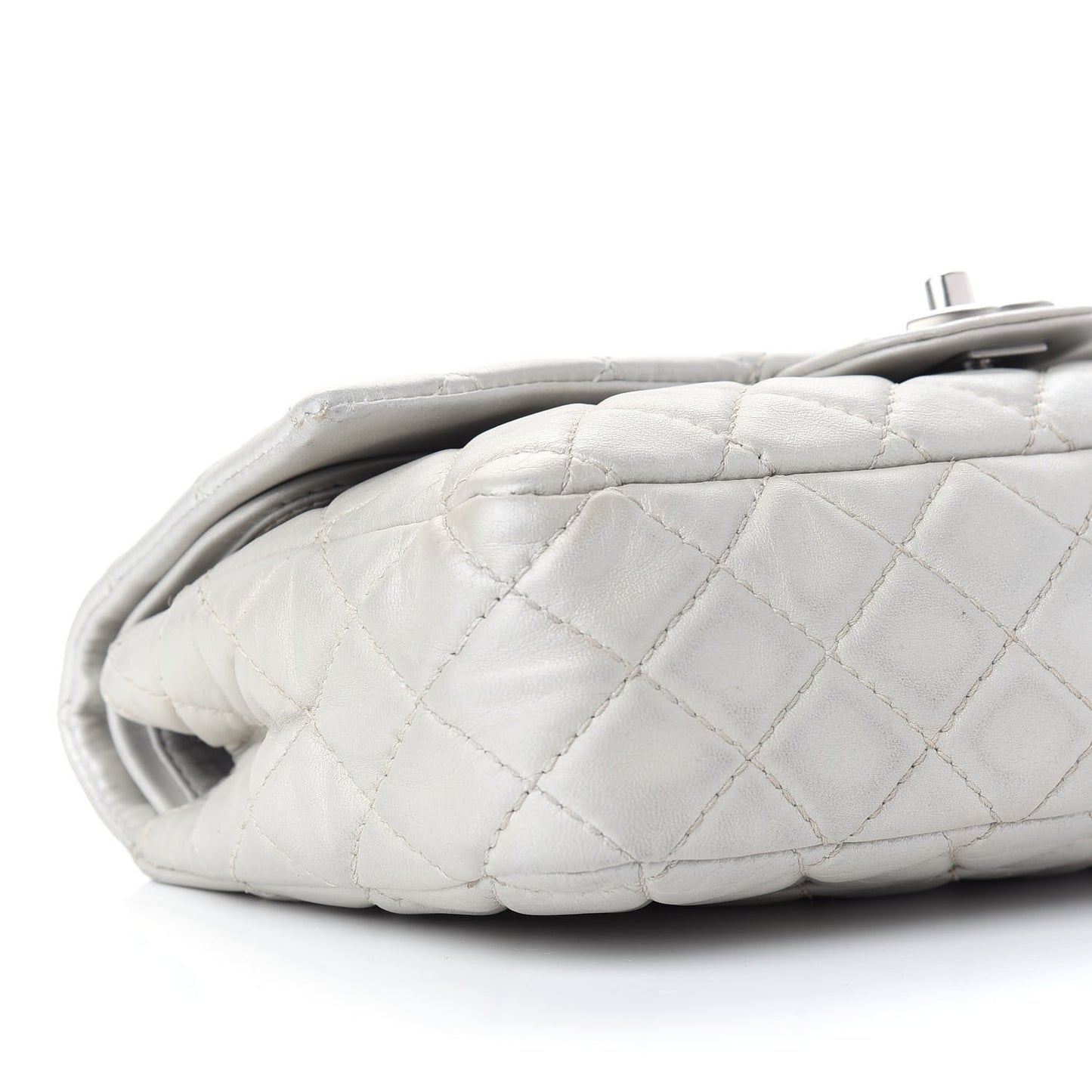 Metallic Lambskin Quilted Medium Double Flap Silver