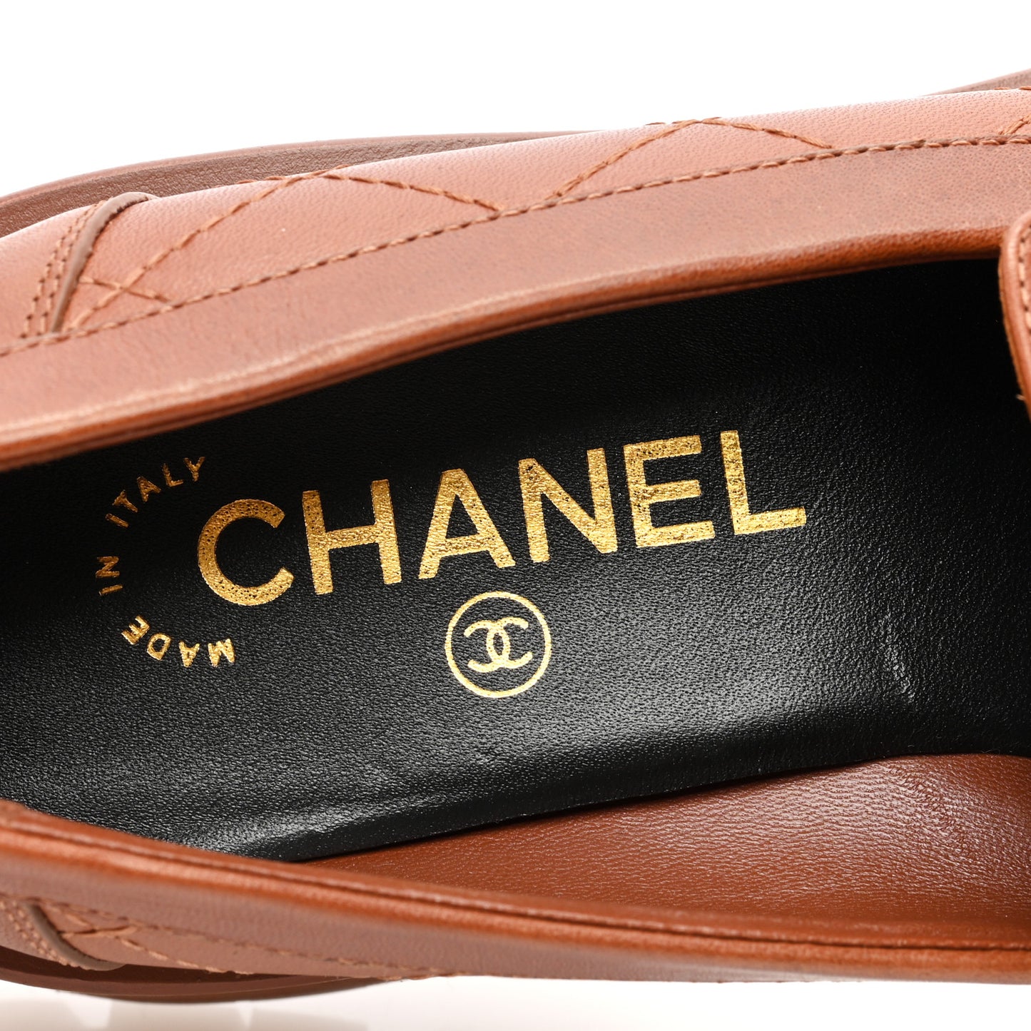 Calfskin Quilted CC Mocassin Loafers 38 Light Brown